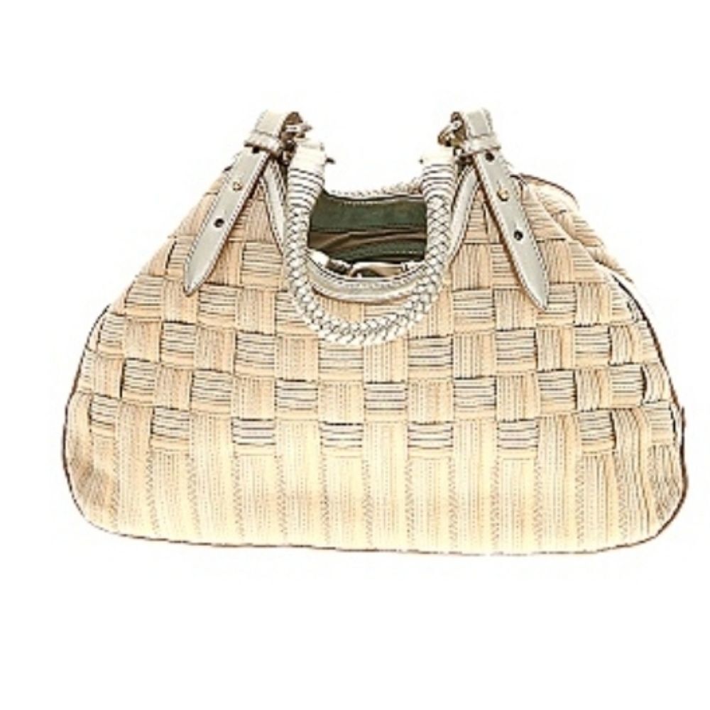 Cole Haan Genevieve large naturalāwoven triangle metallic gold leather toteābag